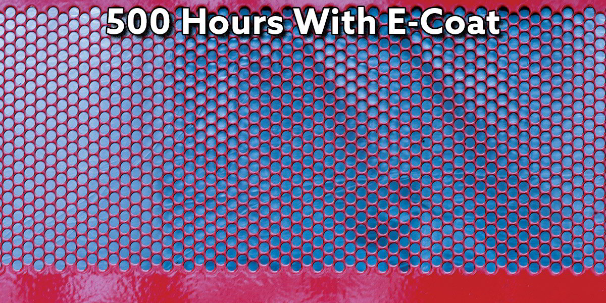 Results of 500 Hours of a salt spray test on perforations that was e-coated